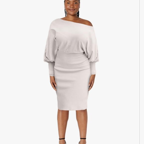 Dokotoo Women's Elegant Off Shoulder Long Lantern Sleeve Sweater Dress Elastic - Picture 4 of 6